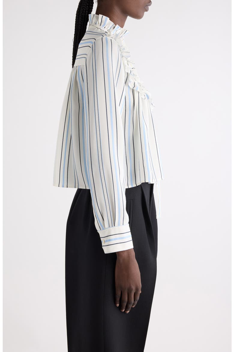 Ruffle Striped Silk Blend Shirt, Alternate, color, WHITE - BLUE