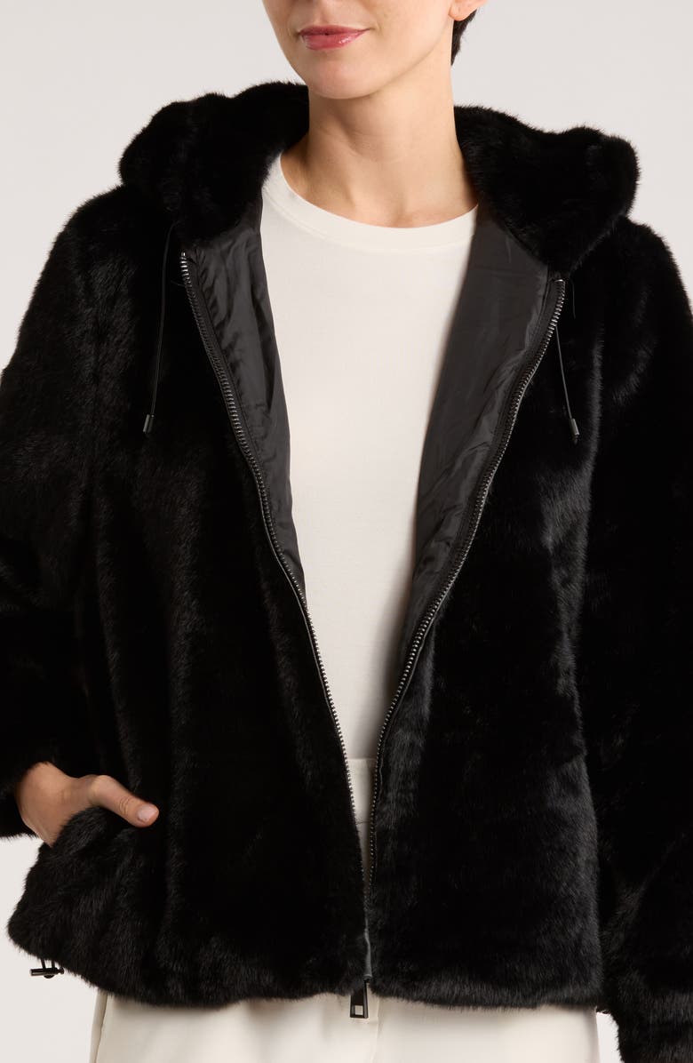 Rebecca Minkoff Faux Fur Hooded Jacket, Alternate, color, Black
