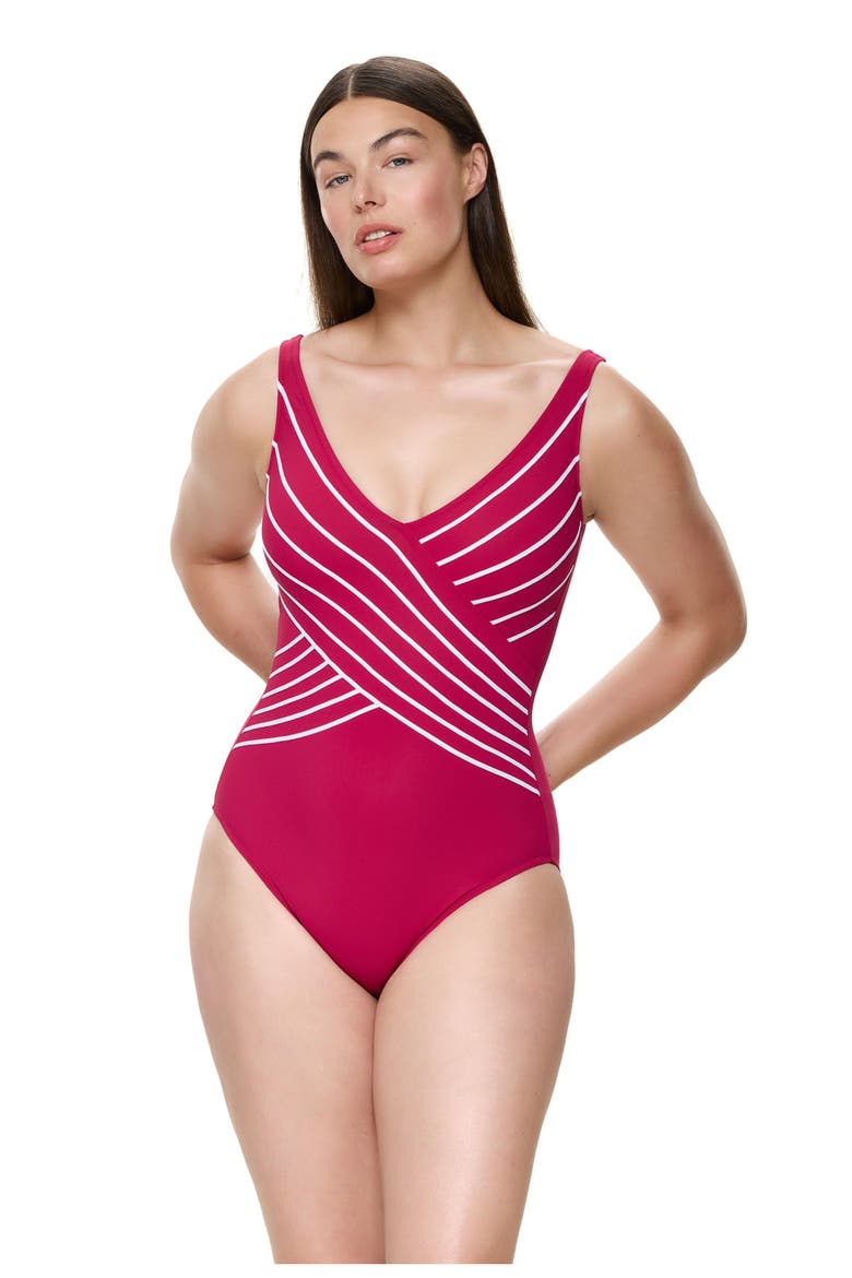 Embrace V-Neck Surplice One Piece, Alternate, color, Cherry
