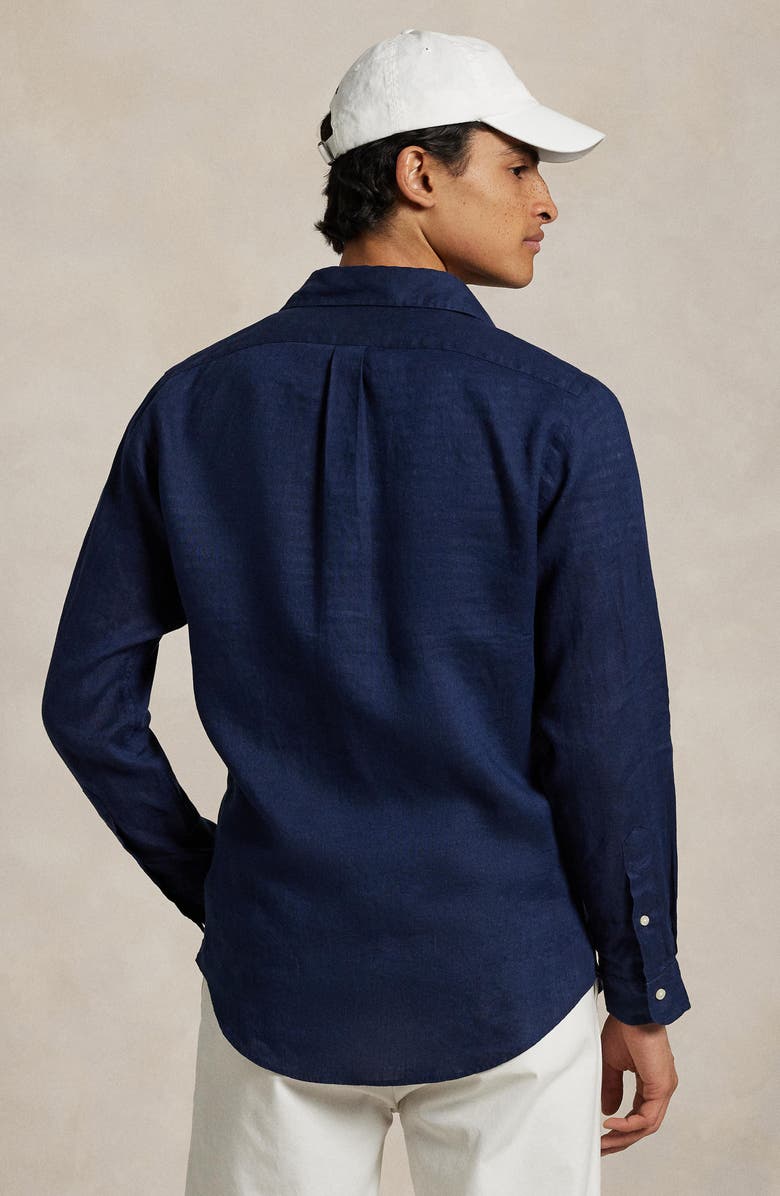 Classic Fit Solid Navy Short Sleeve Linen Button-Down Shirt
