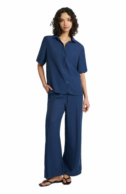 Crinkle Oversized Short Sleeve Button Up Shirt