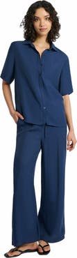 Onia Crinkle Oversized Short Sleeve Button Up Shirt