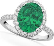 ALLUREZ Oval Cut Halo Emerald & Diamond Engagement Ring 14K