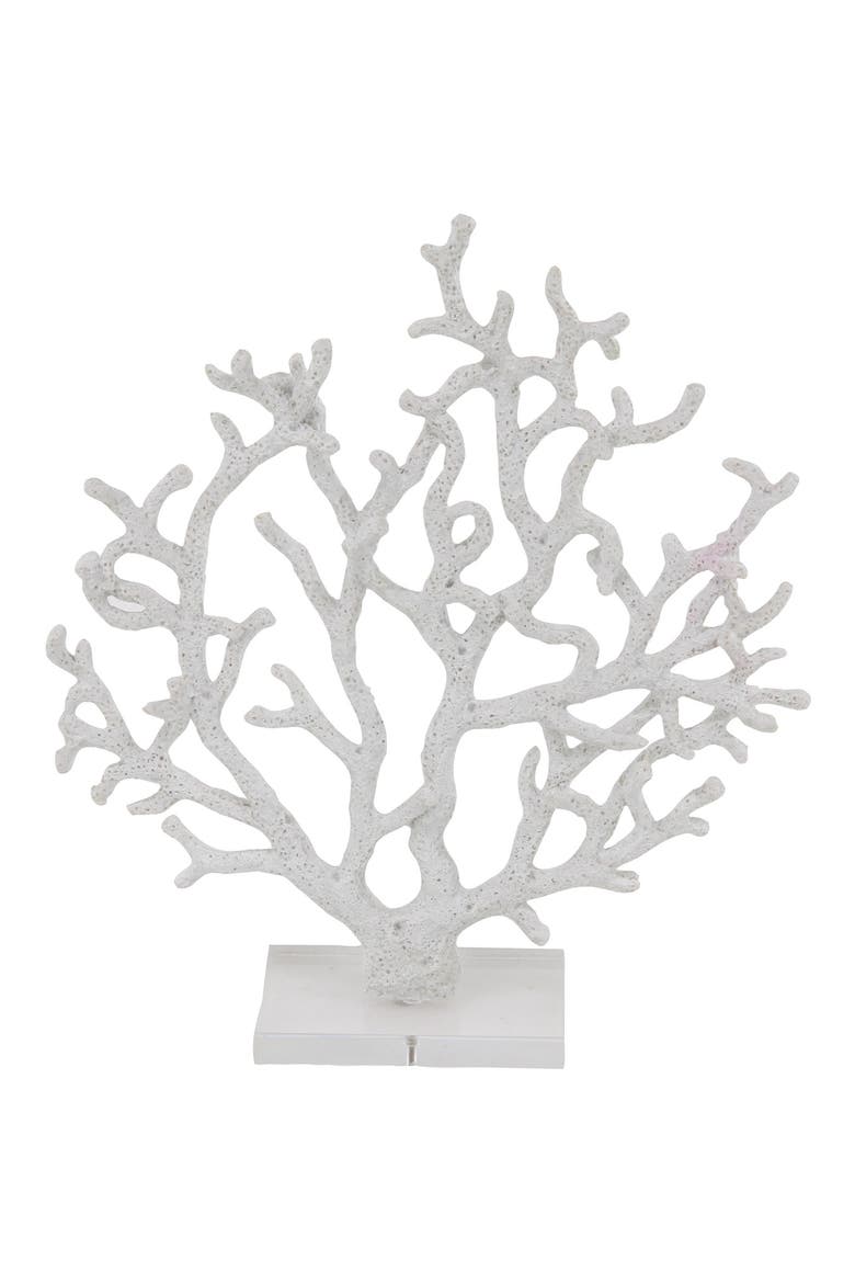 White Polystone Coastal Coral Sculpture with Acrylic Base, Main, color, WHITE