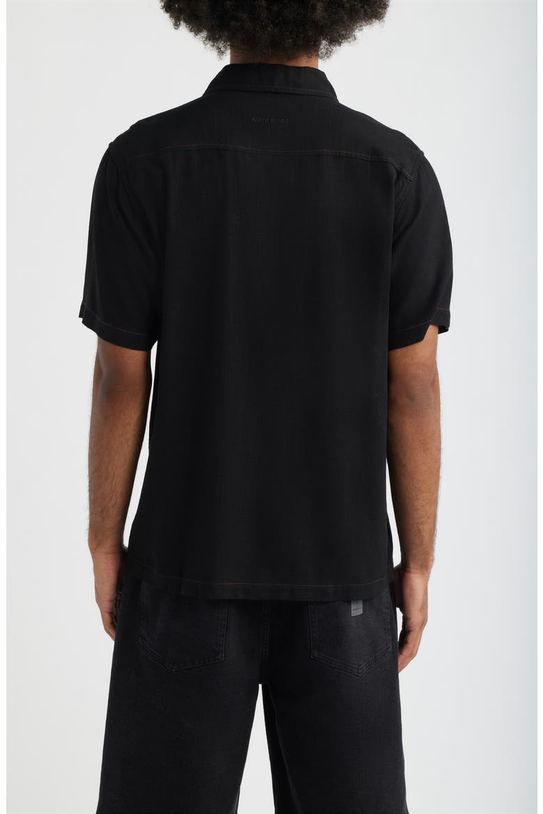 Flower Gradient Short Sleeve Cotton Twill Button-Up Shirt, Alternate, color, BLACK
