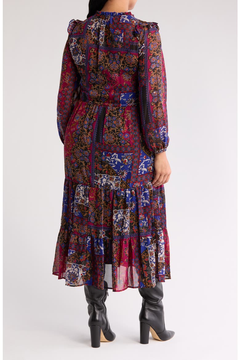 Long Sleeve Ruffle Dress, Alternate, color, BLACK MULTI
