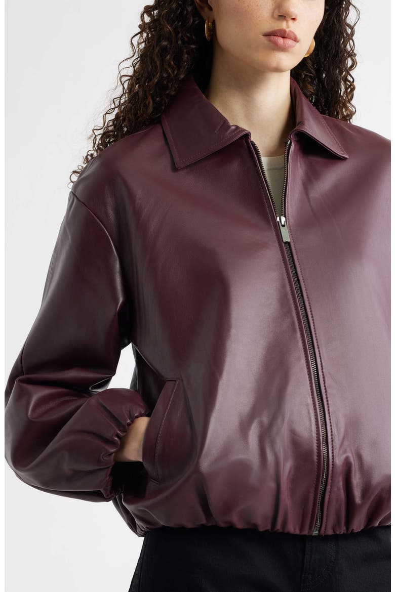 Bubble Hem Leather Jacket, Alternate, color, BURGUNDY ANDORRA