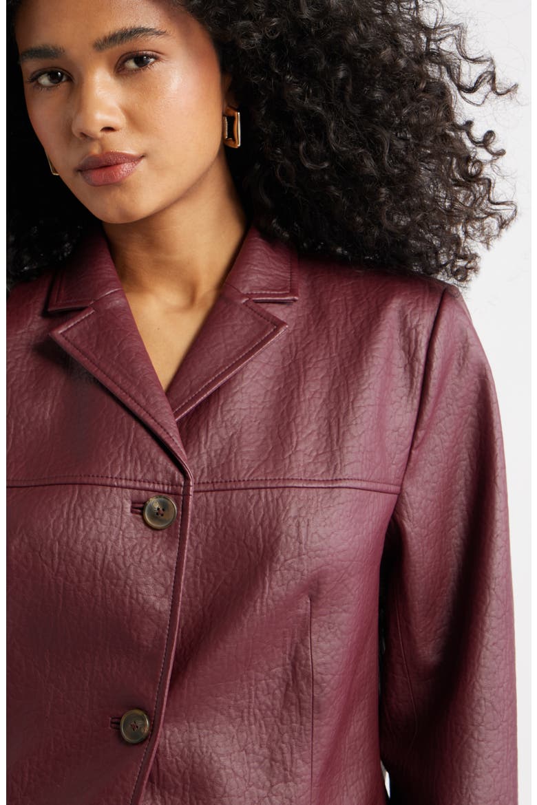 Pebble Faux Leather Jacket, Alternate, color, BURGUNDY TANNIN