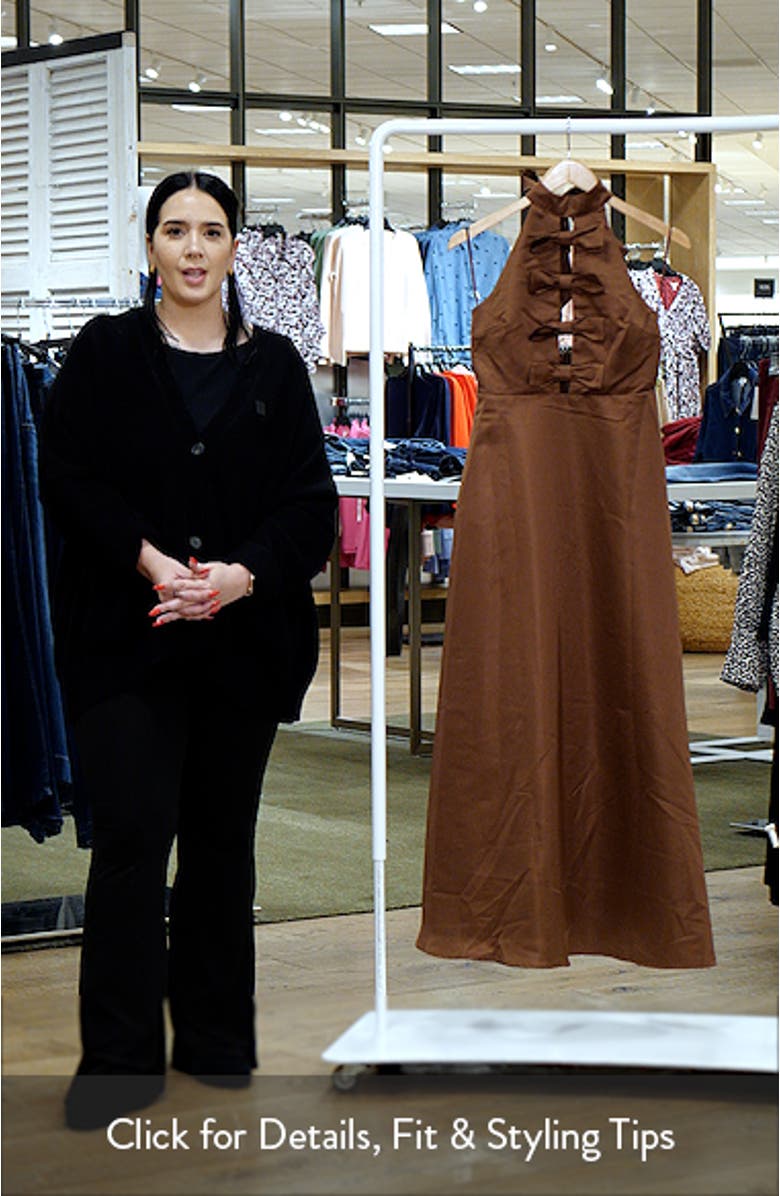 Norva Bow Front Halter Satin Maxi Dress, sales video thumbnail