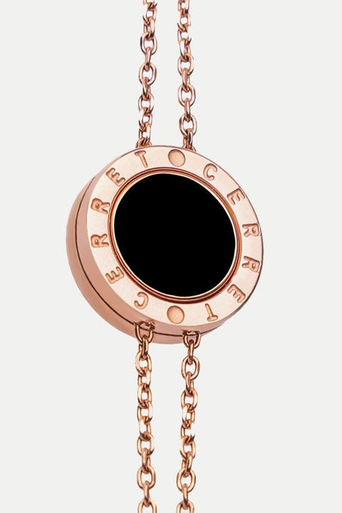 Rose Gold Plated Double Chain Double Chain With Black Eamel Luxury Safety Bracelet