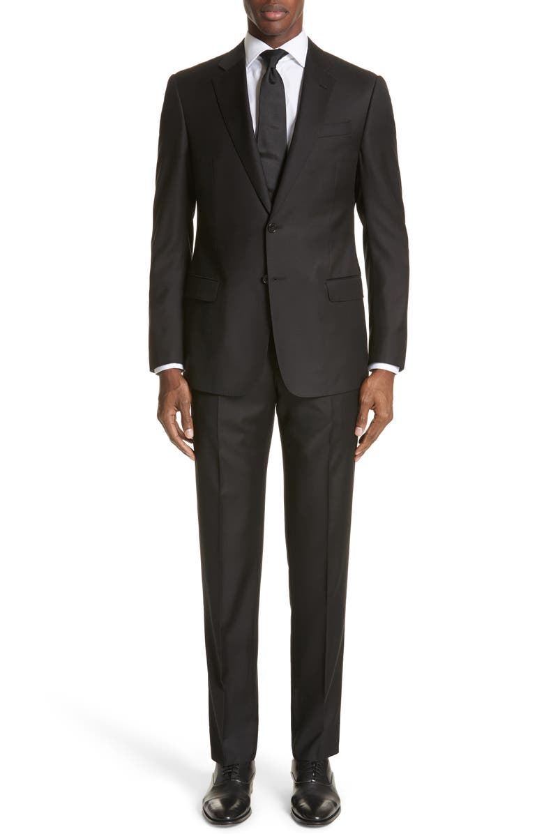 Emporio Armani Trim Fit Solid Wool Suit, Main, color, Solid Black