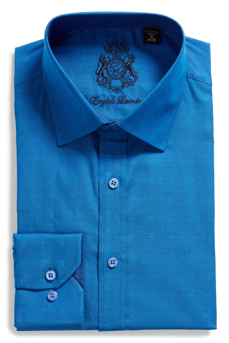 Trim Fit Dot Dress Shirt, Alternate, color, TEAL
