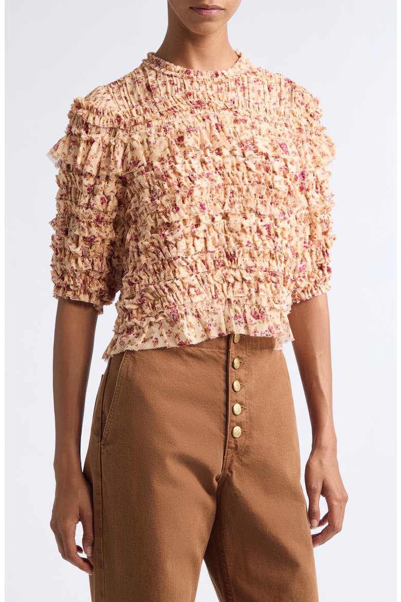 Mabel Silk Ruffle Top, Alternate, color, BLUSH MILLE- FLEUR