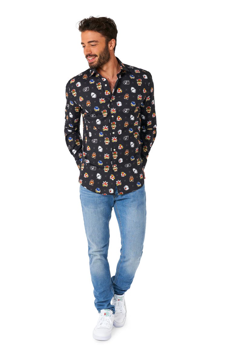 OppoSuits Super Mario Bad Guys Trim Fit Button-Up Shirt, Alternate, color, Black