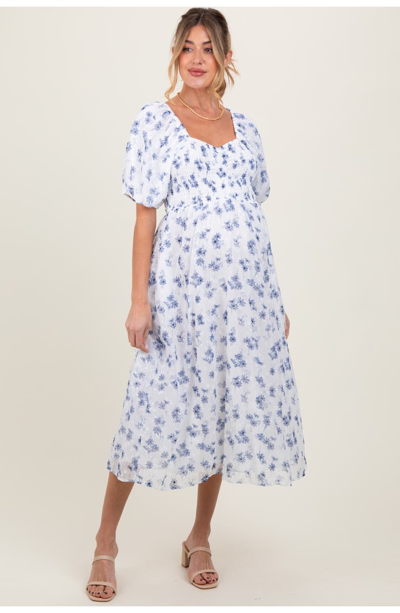 PinkBlush Floral Smocked Bodice Midi Dress, Main, color, Blue