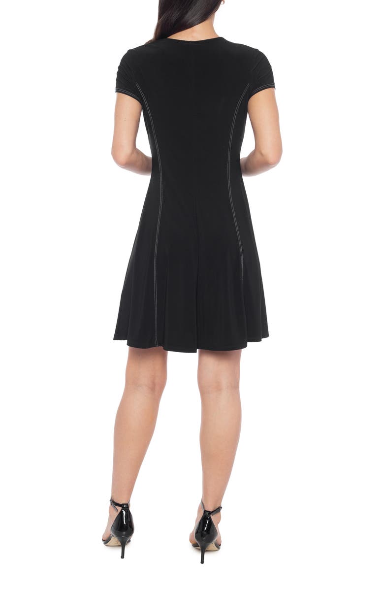 TASH AND SOPHIE Contrast Stitch Short Sleeve A-Line Dress, Alternate, color, Black White