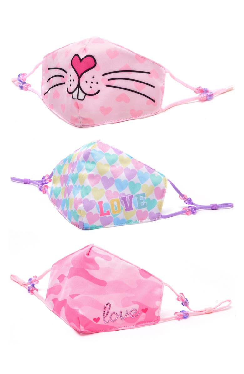 OMG Accessories 3-Pack Bunny Love Kids' Face Masks, Main, color, 