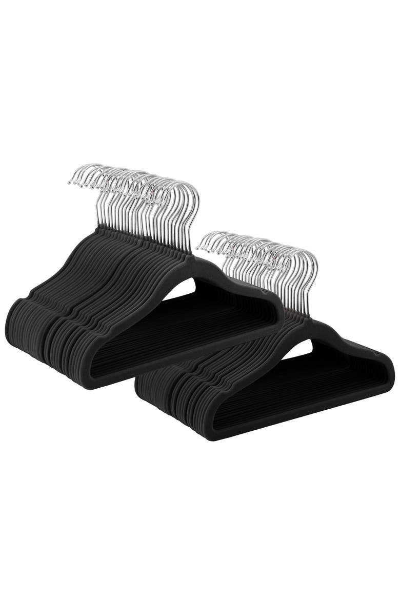 50 Piece Kids Non-Slip Velvet Cloths Hangers with Notched Shoulders, Alternate, color, Black