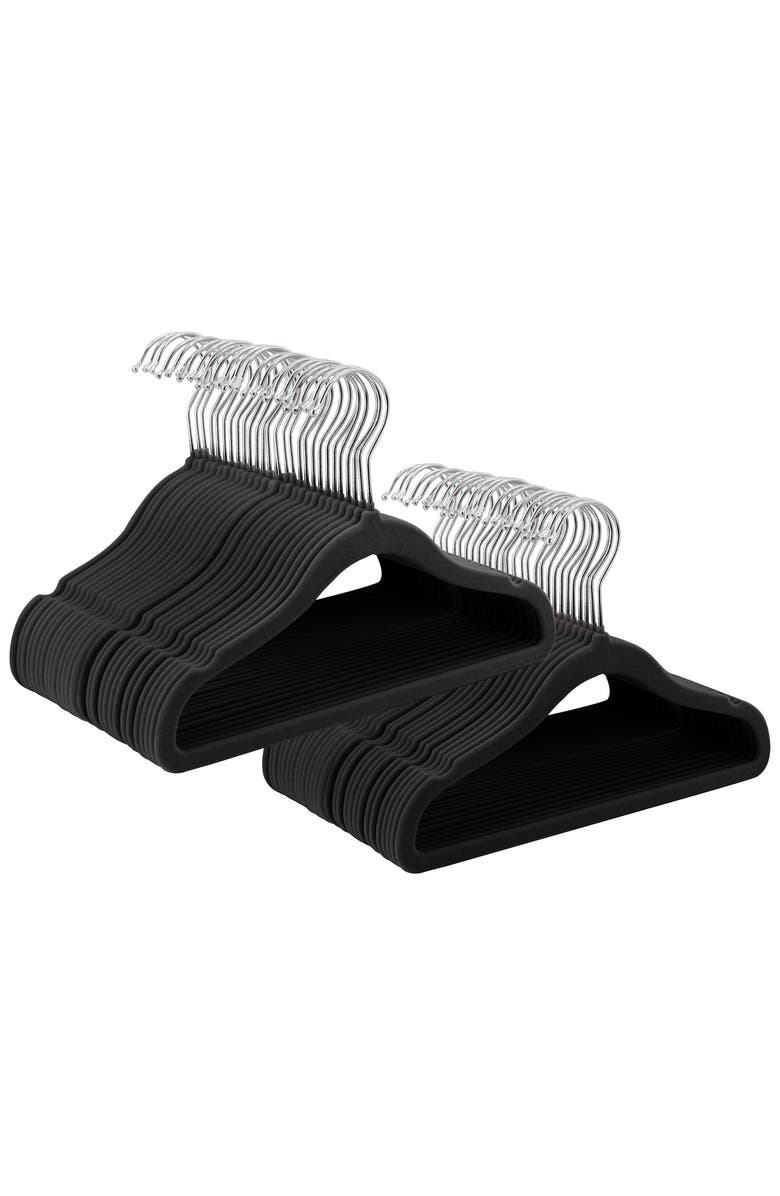Elama Home 50 Piece Kids Non-Slip Velvet Cloths Hangers with Notched Shoulders, Alternate, color, Black