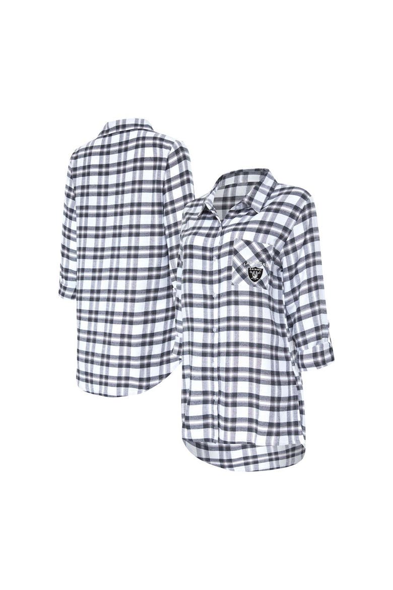 Women's Concepts Sport Charcoal Las Vegas Raiders Sienna Plaid Full-Button Long Sleeve Nightshirt, Main, color, Charcoal