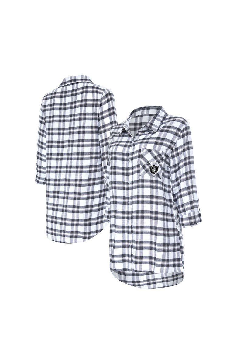 CONCEPTS SPORT Women's Concepts Sport Charcoal Las Vegas Raiders Sienna Plaid Full-Button Long Sleeve Nightshirt, Main, color, Charcoal