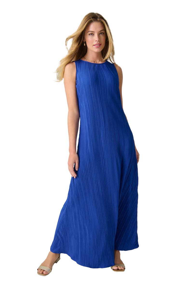 Jessica London Sleeveless Plisse Maxi Dress, Main, color, Dark Sapphire