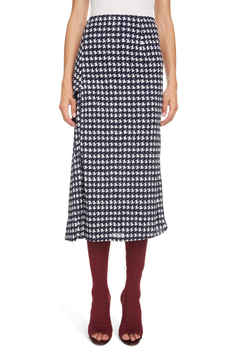 Victoria Beckham Houndstooth Print Wrap Midi Skirt, Main, color, 