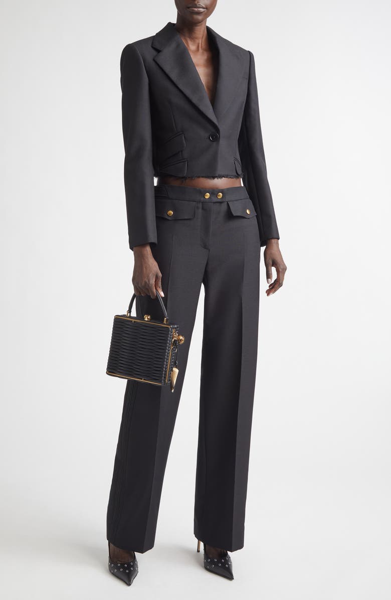 McQueen Straight Leg Wool & Mohair Trousers, Alternate, color, Black