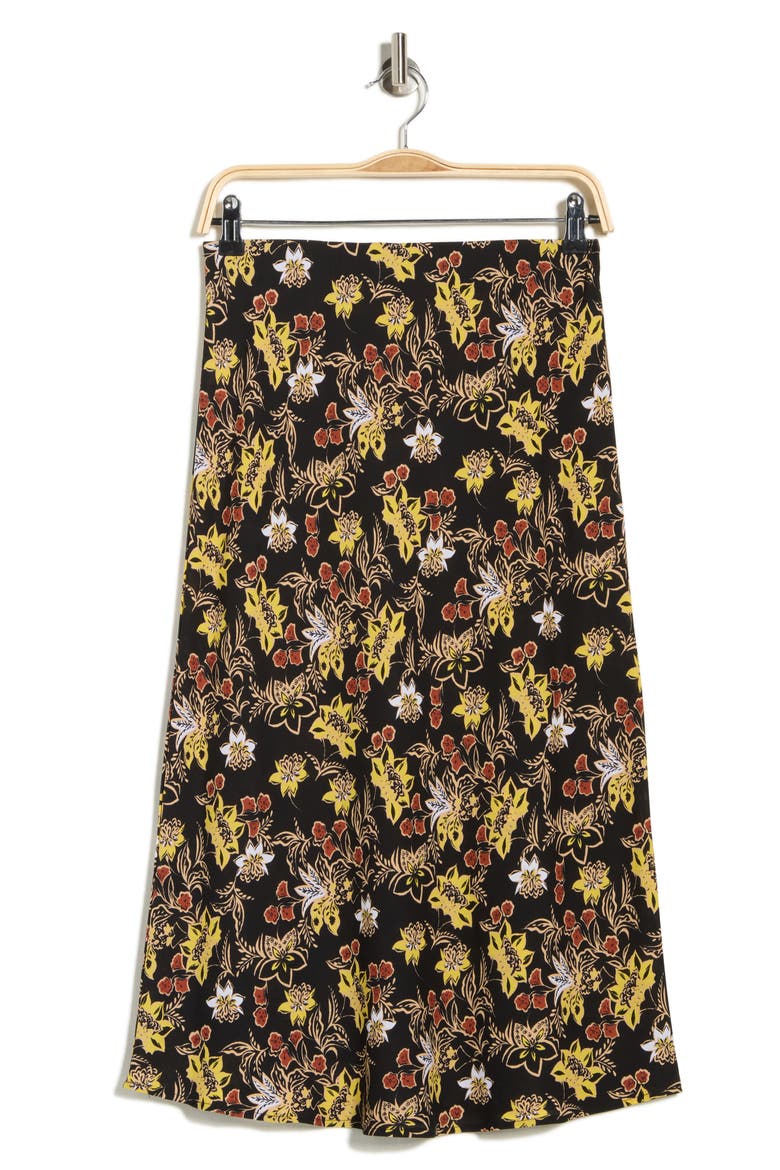 Floral Midi Skirt, Alternate, color, BLACK