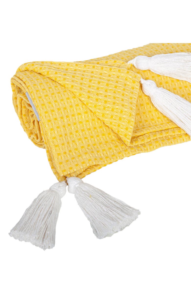 PARKLAND COLLECTION Khonsu Waffle Weave Tassel Throw Blanket, Alternate, color, Yellow