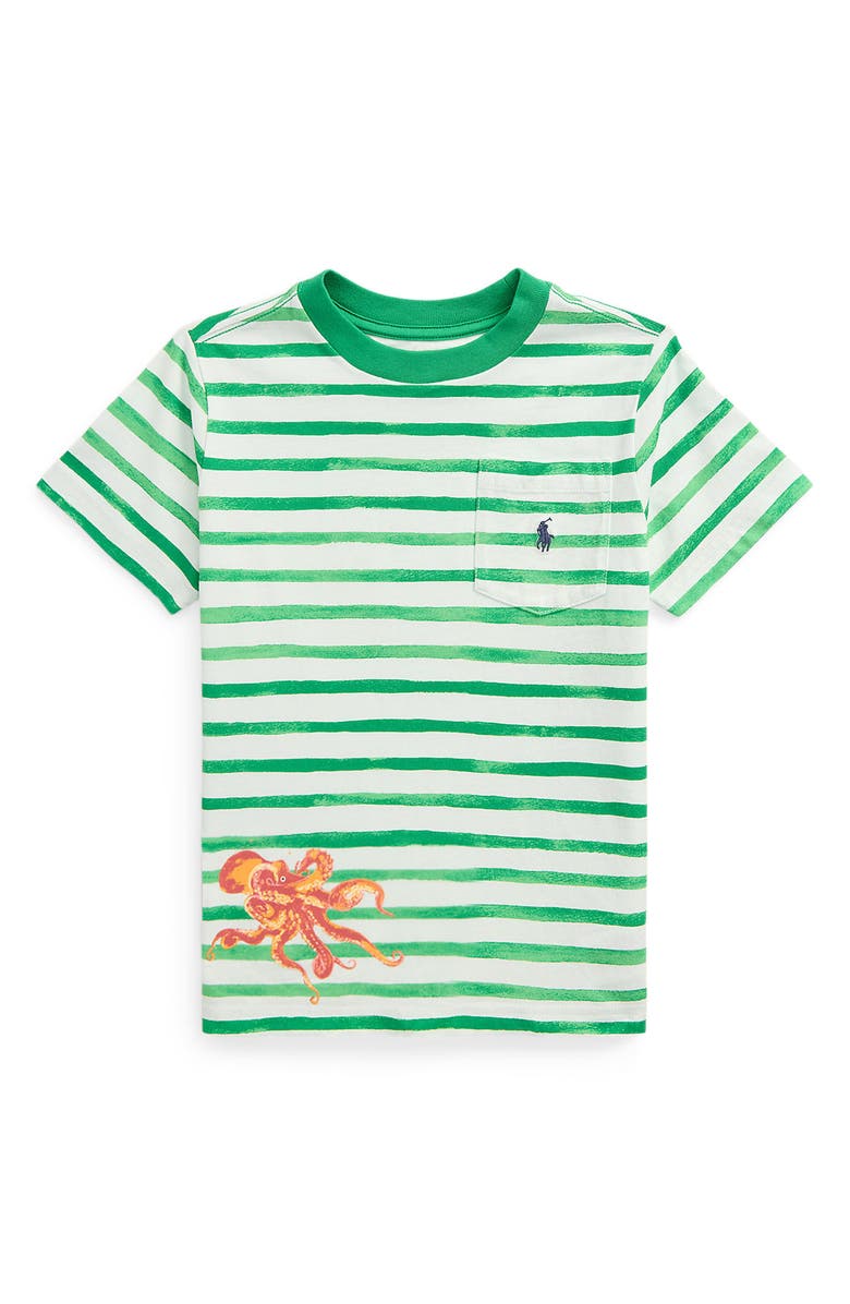 Polo Ralph Lauren Kids' Stripe Cotton T-Shirt, Main, color, Green Mult
