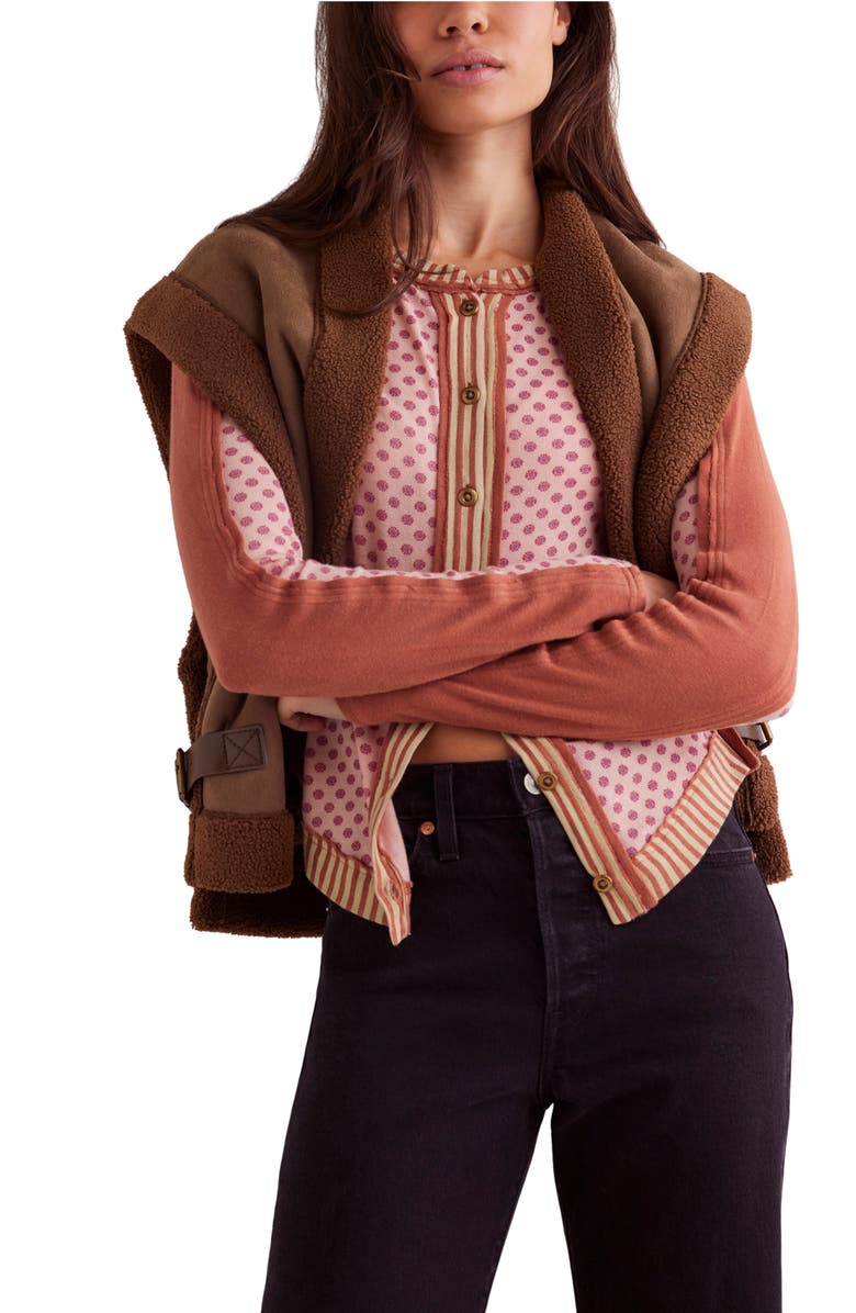 Free People Instant Classic Floral Print Cotton Button-Up Knit Top, Alternate, color, Pink Combo