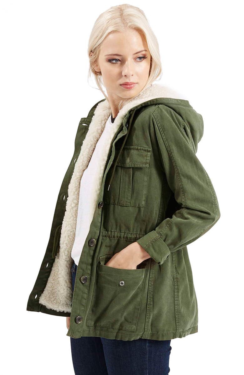 Topshop 'Esme' Faux Fur Lined Parka, Alternate, color, 