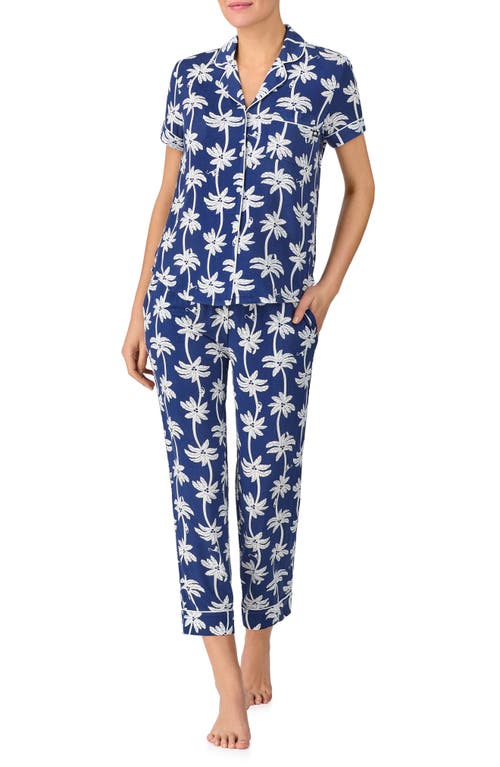 Kate Spade New York Printed Short Sleeve Pajama Set In Blue/white Tropical