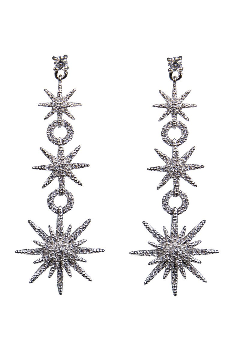 Pave CZ Celestial Star Drop Earrings, Alternate, color, CLEAR/SILVER