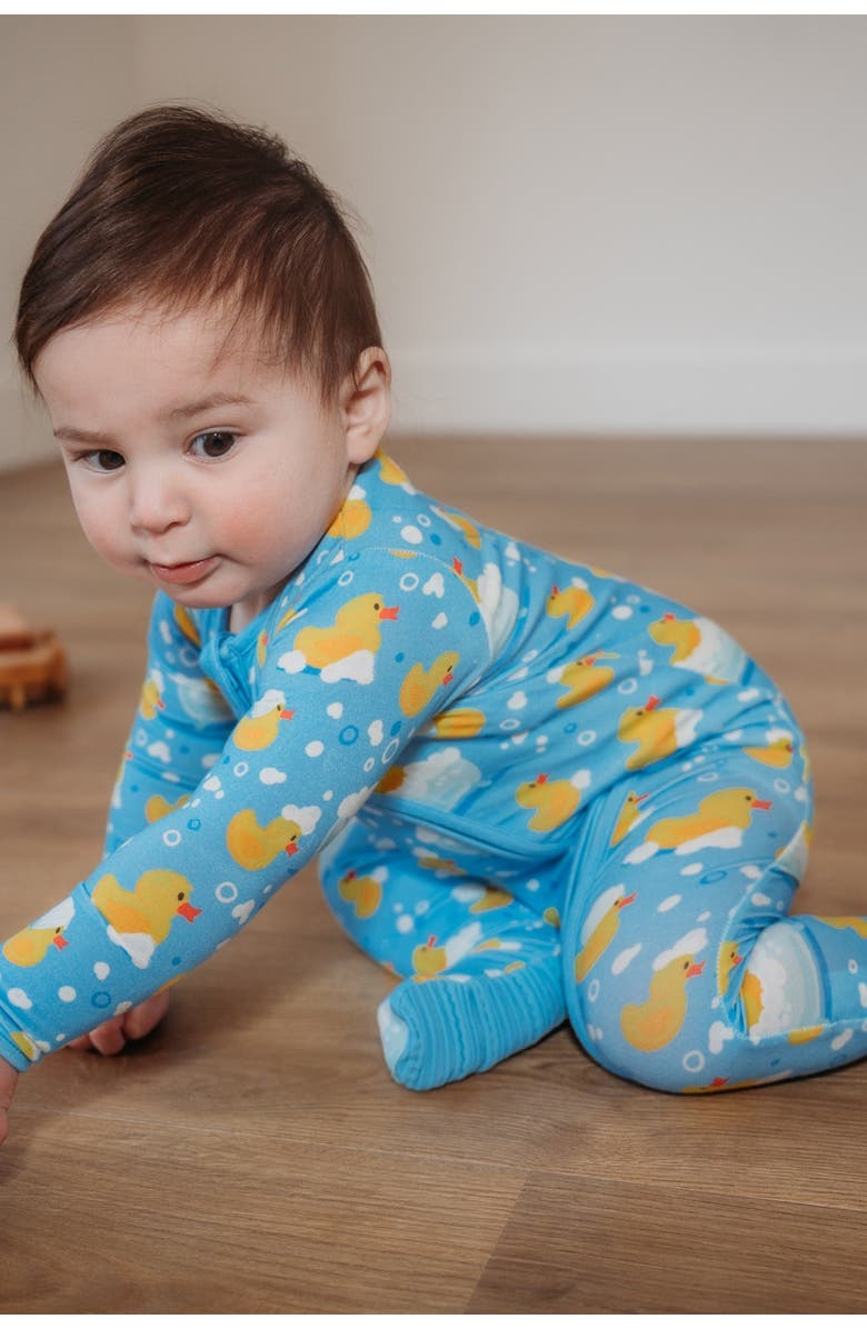 Clover Baby & Kids Soft & Stretchy Zipper Footie - Rubber Duckies, Main, color, Rubber Duckies