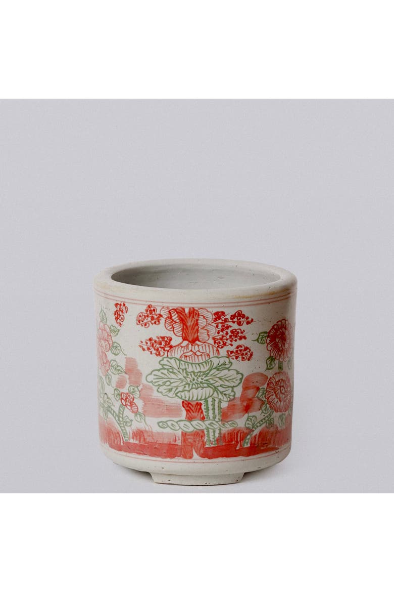 Pink and Green Porcelain Four Seasons Footed Cachepot, Main, color, Pink and Green