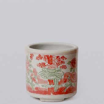 Distressed Cream Terracotta Planter with Fluted Texture