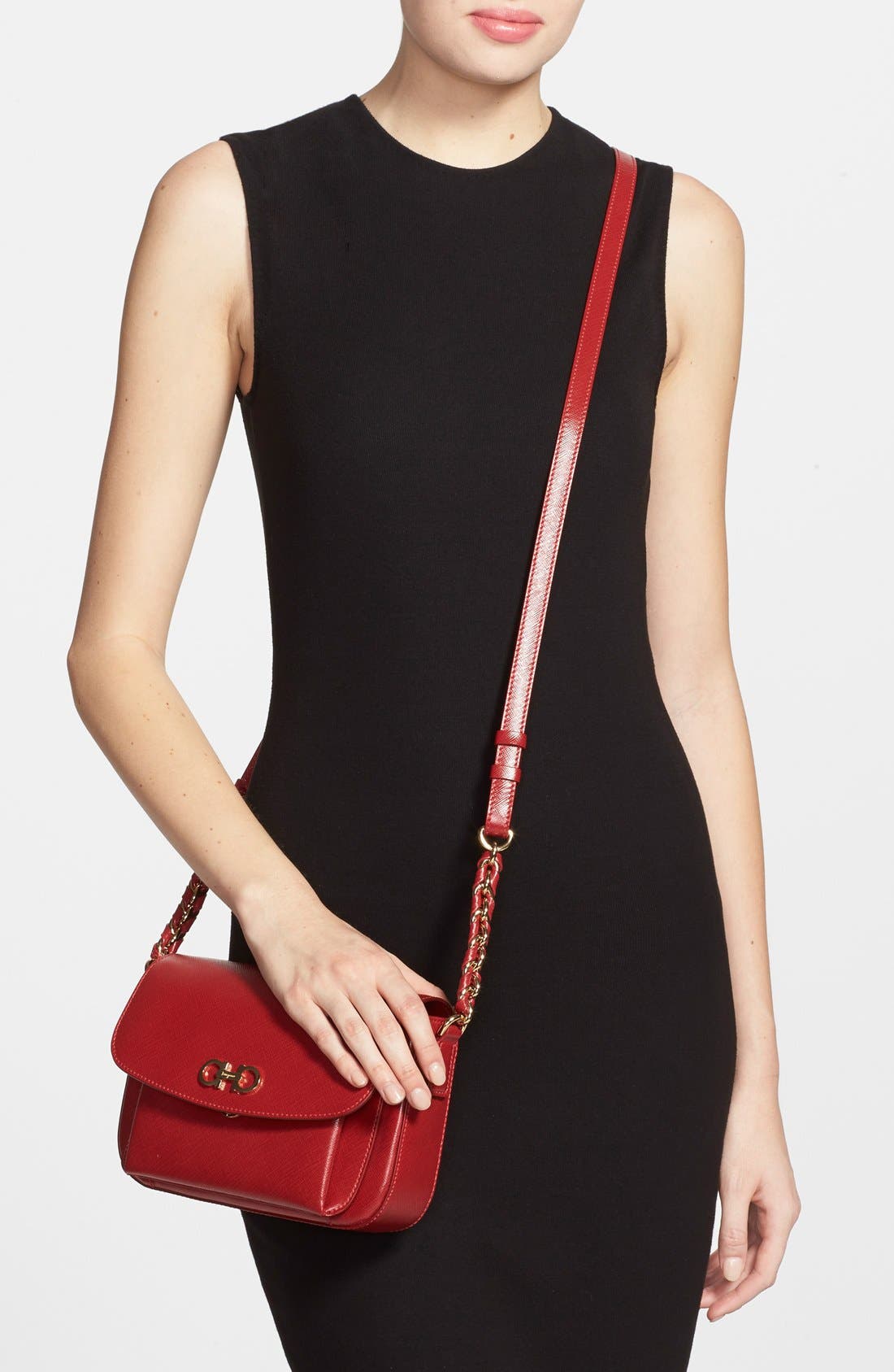 Salvatore Ferragamo 'Sandrine' Leather Shoulder Bag, Alternate, color, ROSSO