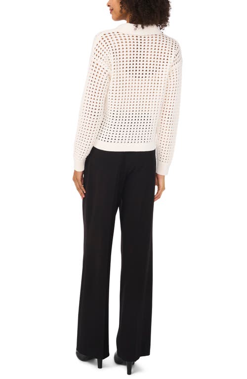 Shop Vince Camuto Johnny Collar Mesh Stitch Sweater In Antique White