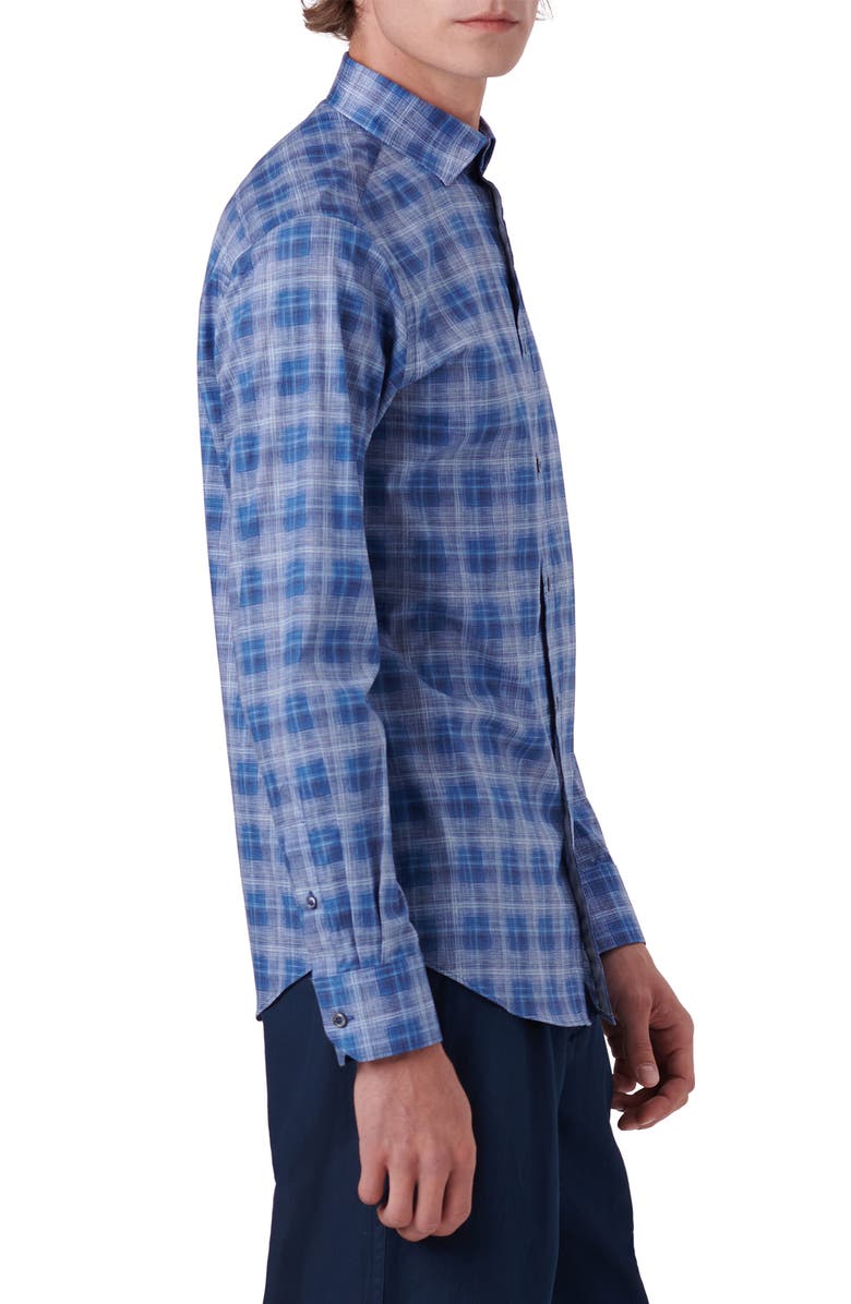 Bugatchi Shaped Fit Plaid Stretch Cotton Button-Up Shirt, Alternate, color,