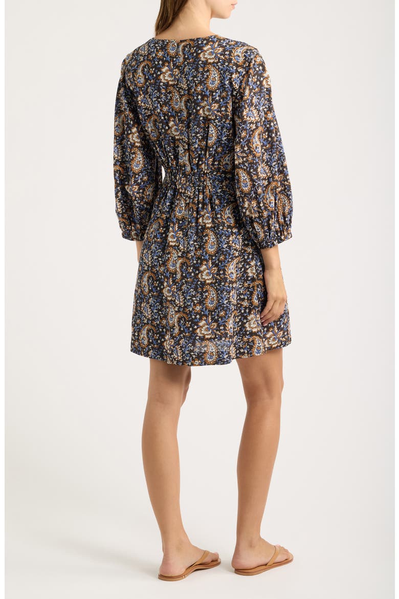 Paisley Floral Long Sleeve Cotton Dress, Alternate, color, MOLASSES
