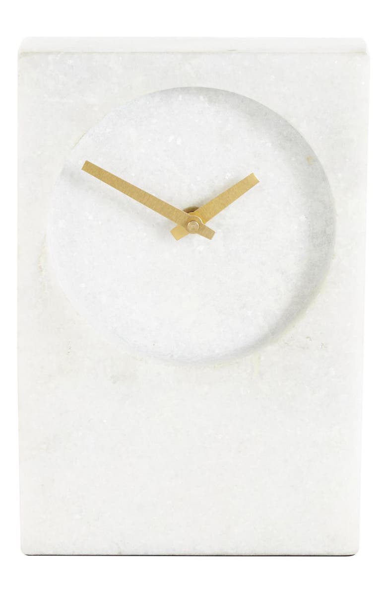 VIVIAN LUNE HOME White Marble Clock, Main, color, White