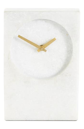 Vivian Lune Home White Marble Clock In White