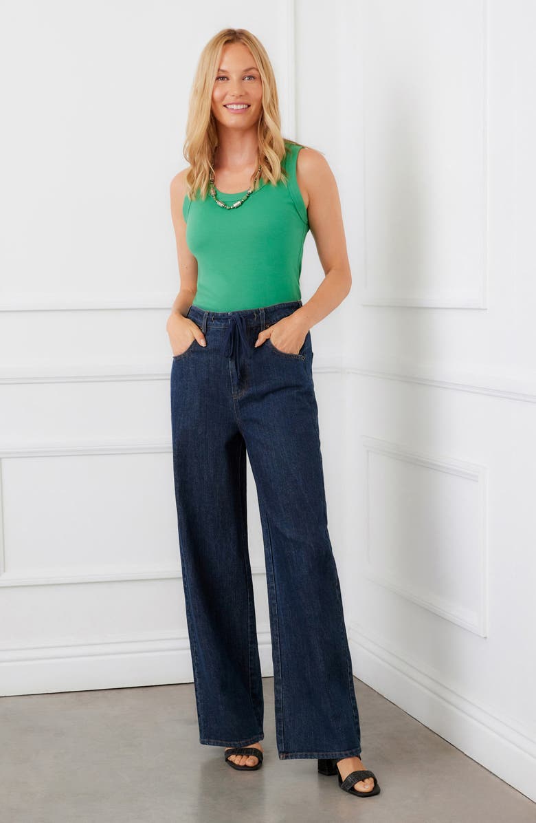 Karen Kane Drawstring Wide Leg Jeans, Alternate, color, Denim