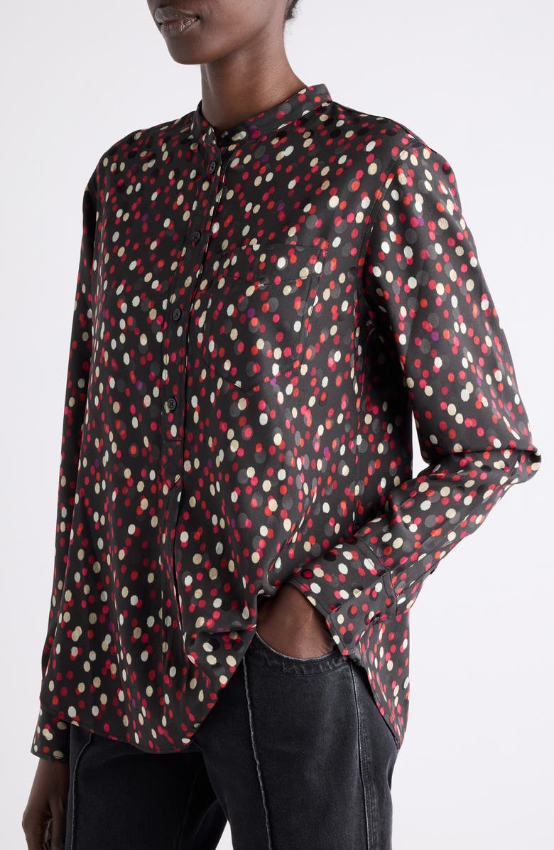 Isabel Marant Rusak Polka Dot Stretch Silk Popover Shirt, Alternate, color, Black/ Red