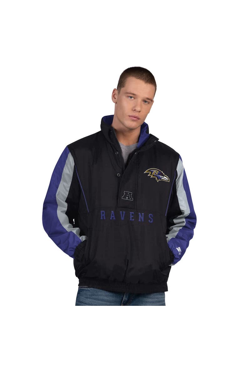 Men's Starter  Black Baltimore Ravens Thursday Night Gridiron Half-Zip Jacket, Main, color, Black