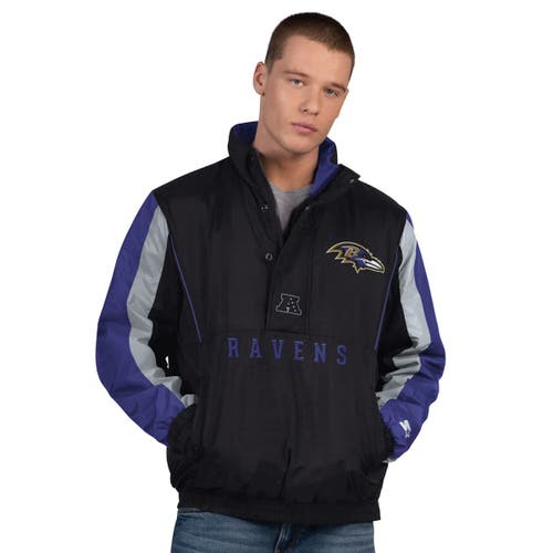 Starter Black Baltimore Ravens Thursday Night Gridiron Half-zip Jacket In Black