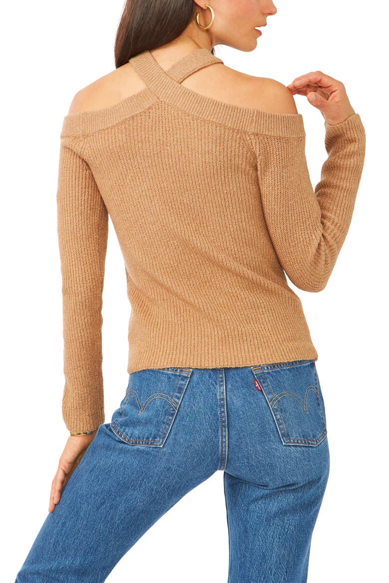 Cross Neck Cold Shoulder Cotton Blend Sweater, Alternate, color, WILD OAK