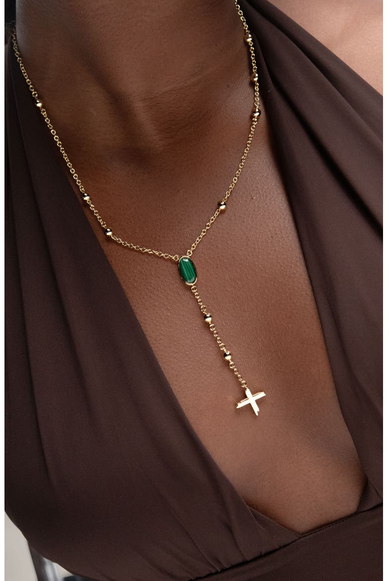 Rose Malachite Stone Necklace in Gold, Alternate, color, Gold